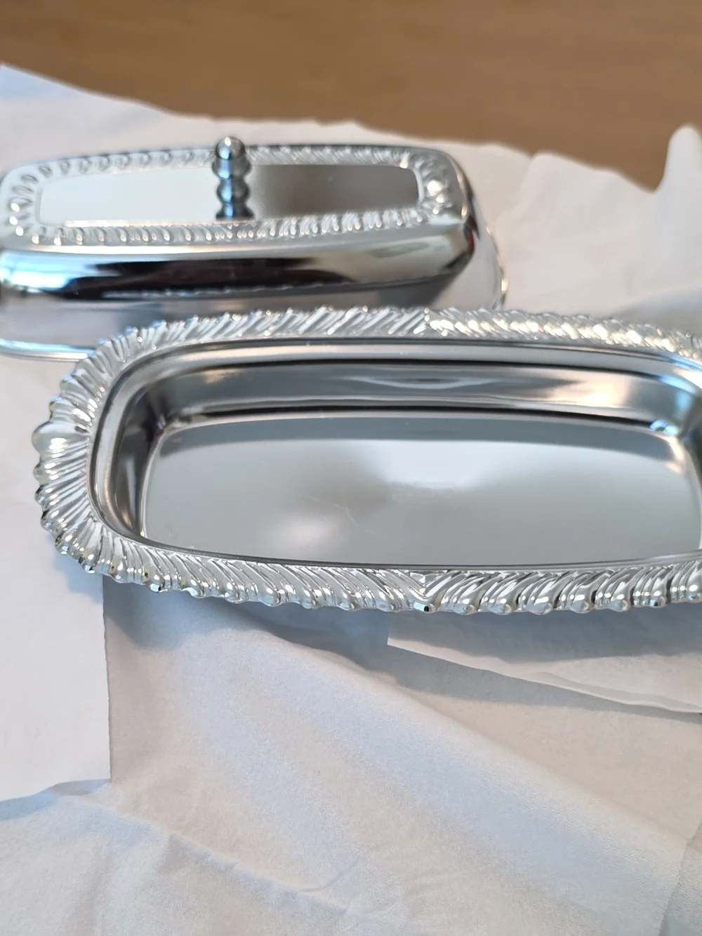 Silver Decorative Butter Dish with Ornate Rim - Home Bath